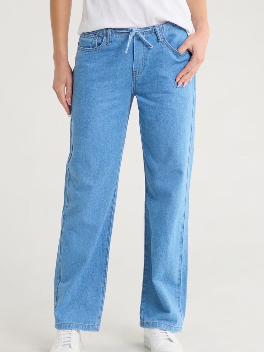 NWOT Flying Angel Drawstring Waist Medium Light Blue Wide-Leg Jeans